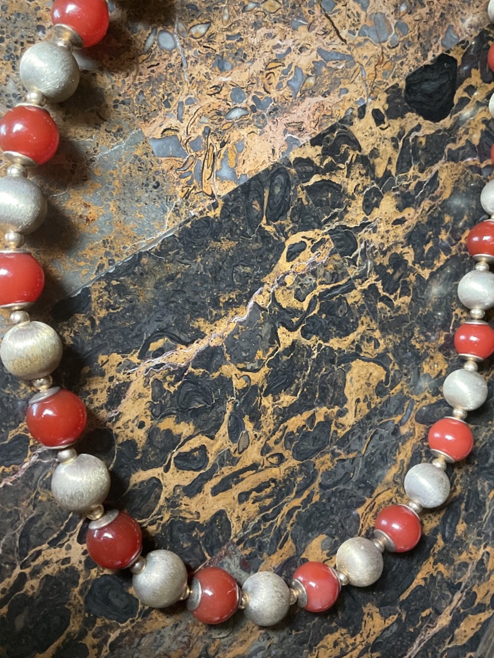NWOT Made In Italy Gold Plated Genuine Carnelian Round Beads Necklace